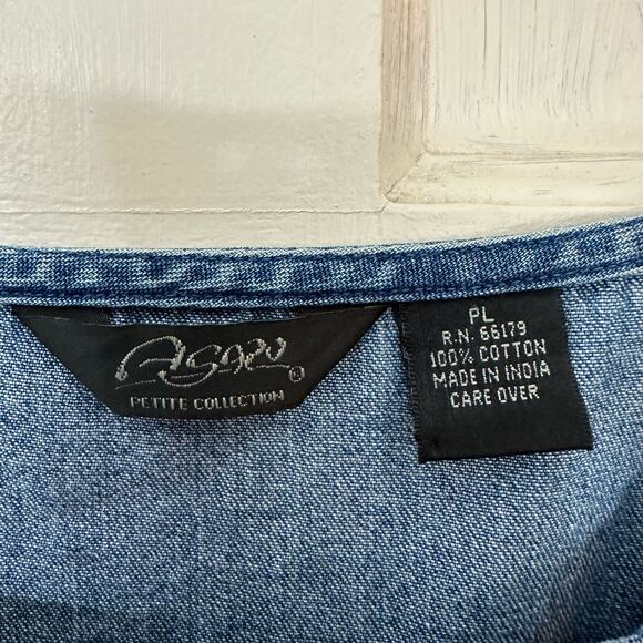 Vintage Denim Maxi Dress Modest Floral Embroidered Sleeveless Pullover‎ Size PL - Picture 2 of 6